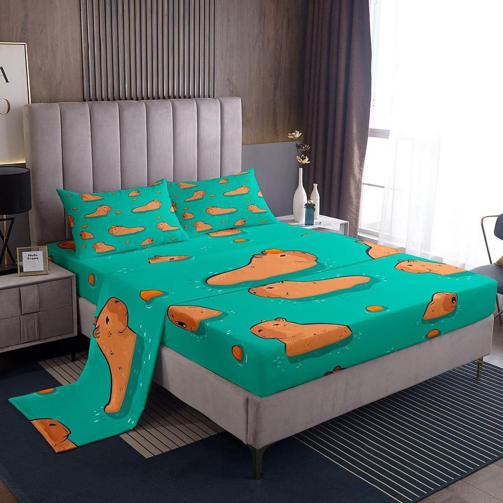 Cartoon Animal Dog Pattern Bed Hat Four-Piece Bedding Set Bedroom Dormitory Bedding Decoration
