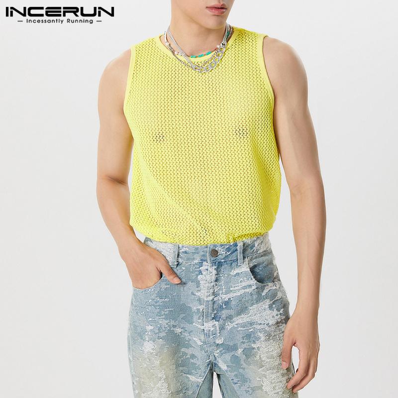 INCERUN Men Sleeveless Hollow Out Webbing Beach Party Fishnet Tank Tops