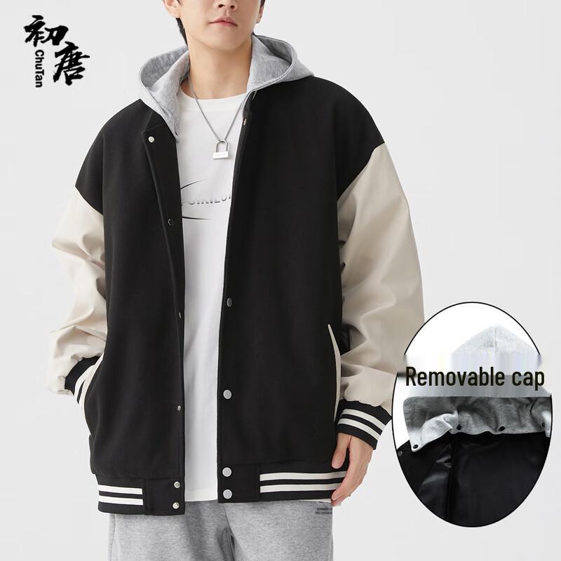 

Men s Retro Detachable Hooded Baseball Jacket 2XL