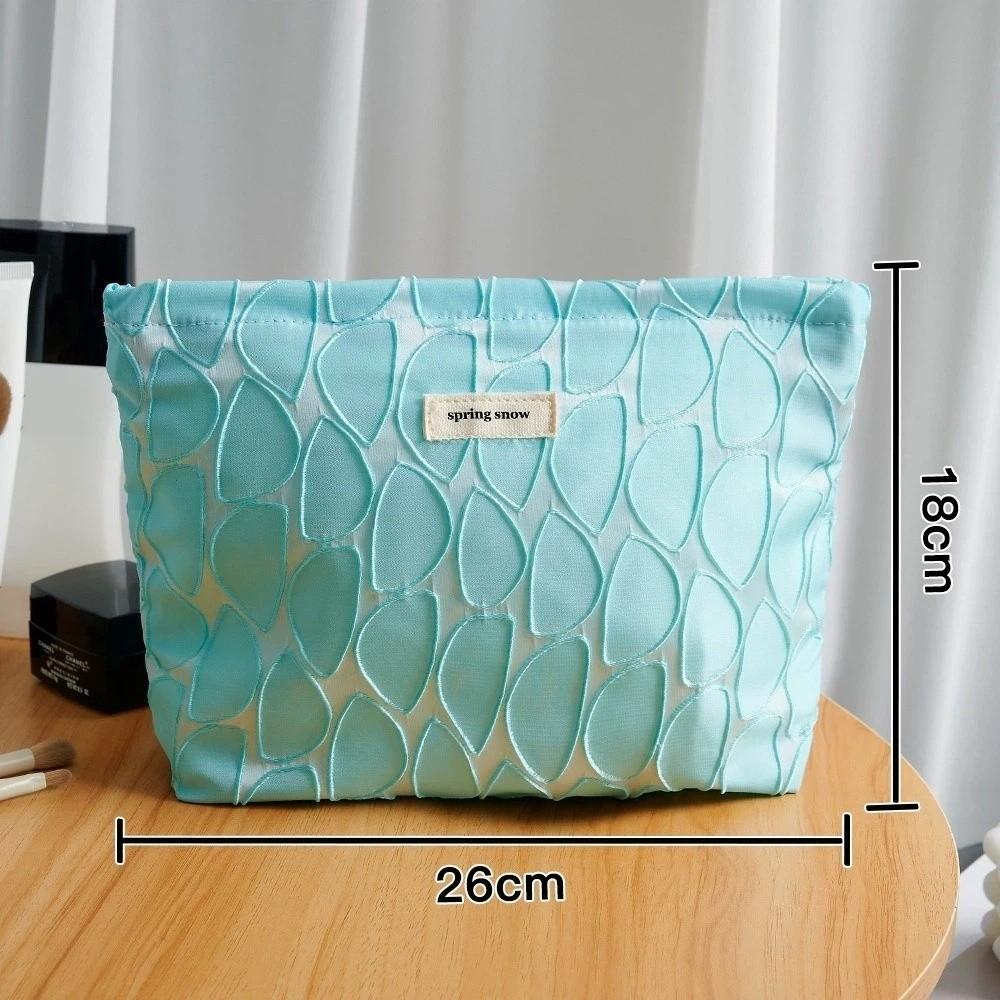 

Portable Handbag Cosmetic Pouch Zipper Leaf Pattern Storage Bag Large Capacity Solid Color Makeup Bag Travel синий