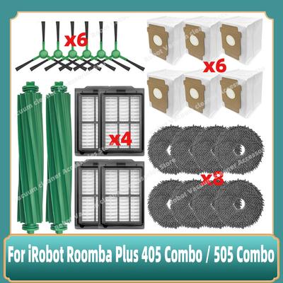 Compatible avec ( iRobot Roomba Plus 405 Combo / 505 Combo ) Pièces Brosse Latérale Principale Filtre Hepa Chiffon Mop Sac à Poussière Accessoires