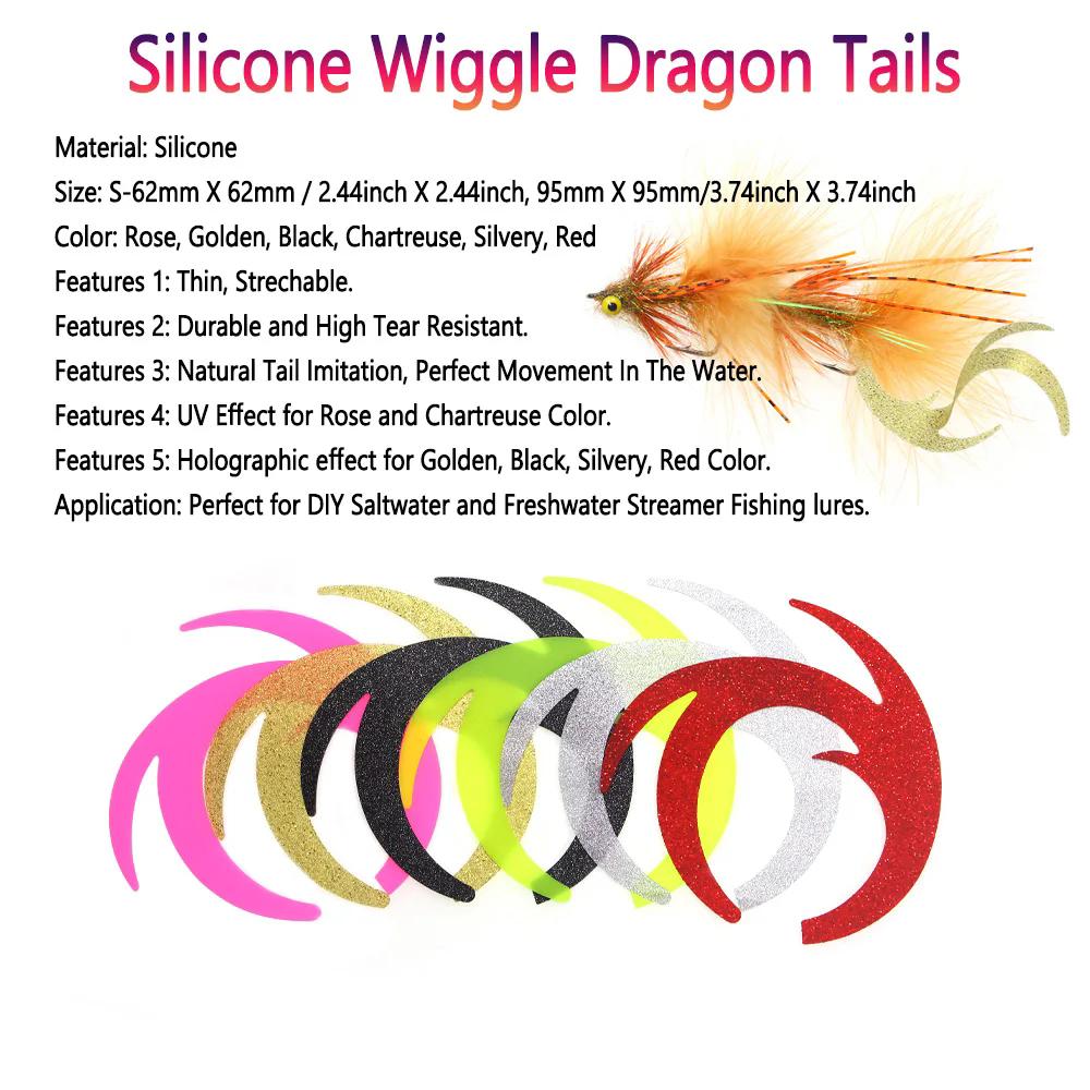 Bimoo 6pcs Fly Fishing Stimulator Silicone Wiggle Dragon Tails Fly Tying Material Pike Bass Saltwater Streamer Fishing Lures
