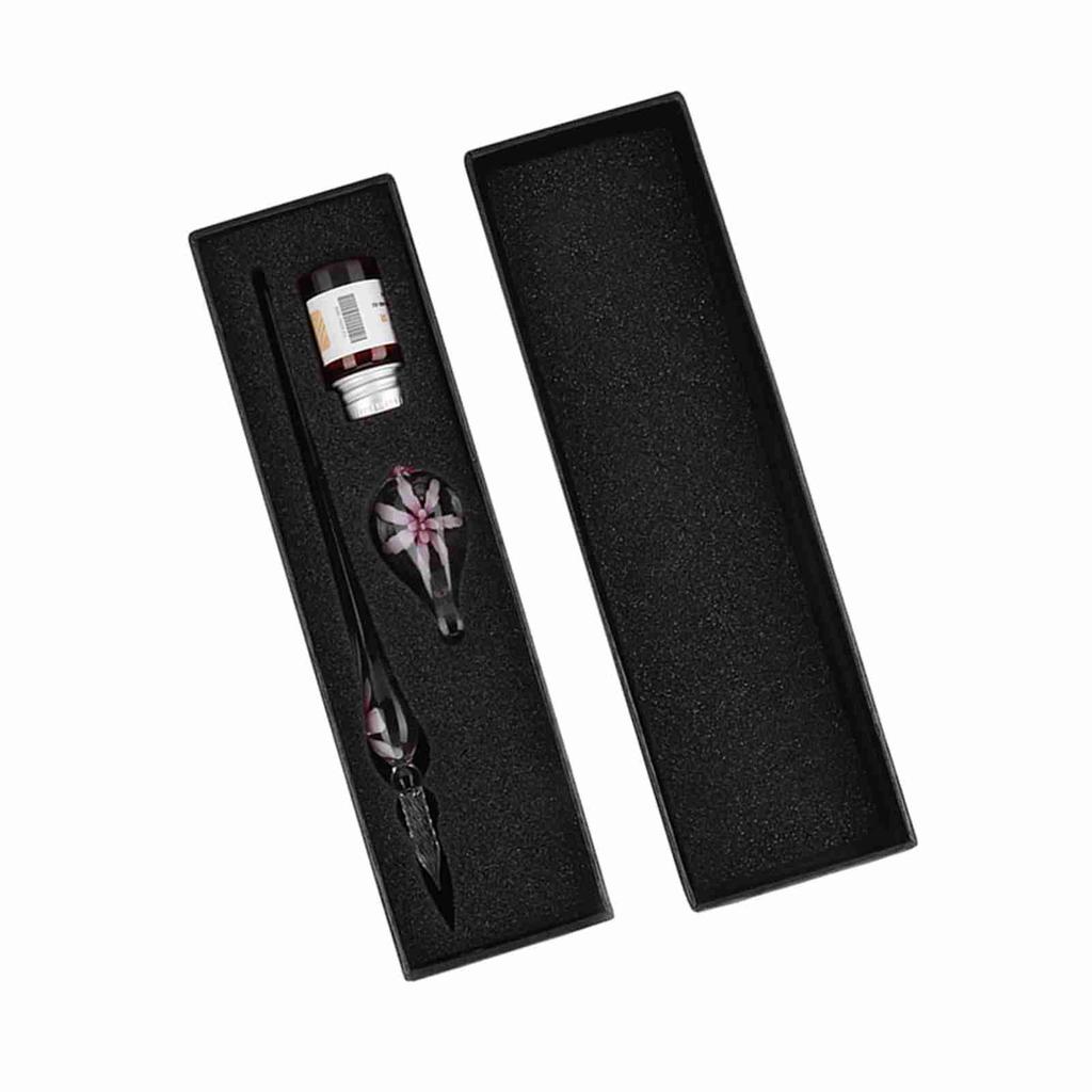 Retro   Elegant Flower Glass Dip Pen Signature Ink Fountain Pen with Ink Penholder Pink