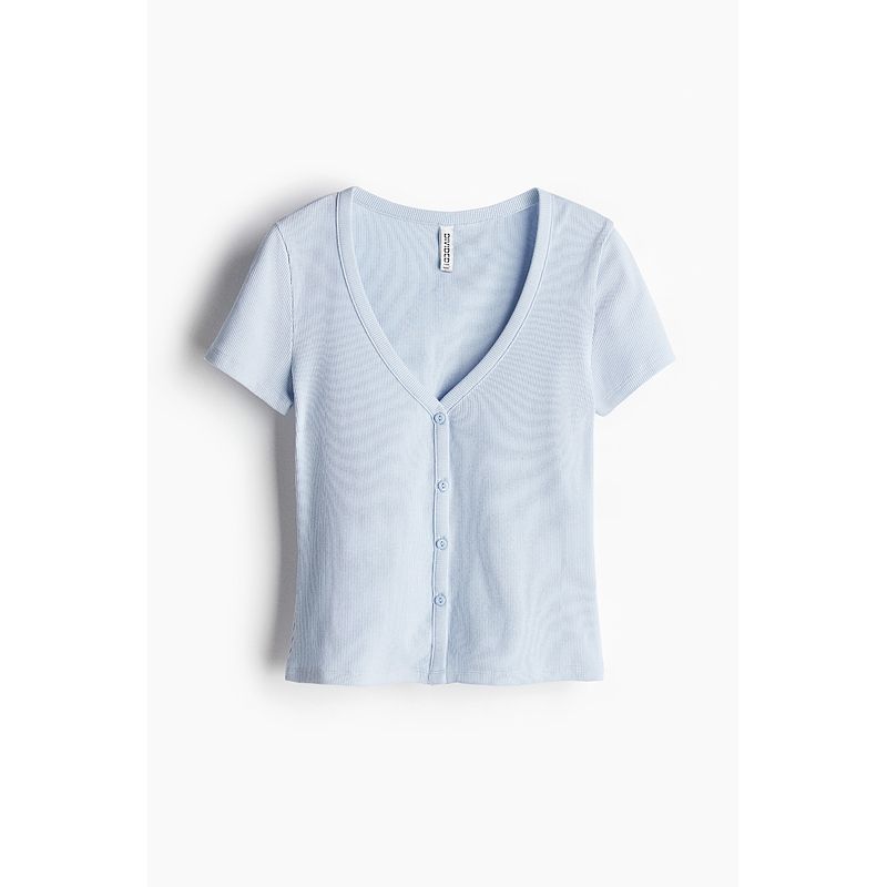 

HM 2025 Summer New Women clothes Fitted Rib Cotton Knitted T-shirt 1276117 Light Blue 150/76