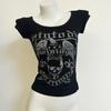 TrendHub Amerikanischer Retro-Ketten-Y2K-Tanktop mit Totenkopf-Grafik, Kurzarm, Rundhals, Hotwife Lässige Mode Basics High Street Damenbekleidung