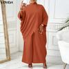 Womens Elegant Two Piece Set Mock Neck Batwing Sleeve Asymmetric Tops and Wide Leg Pants Suit