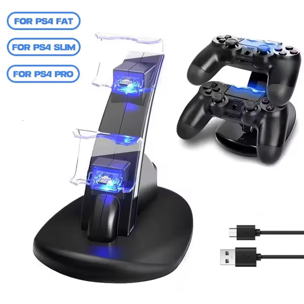 

Зарядная станция для контроллеров PlayStation 4, светодиодная, двойная, с функцией быстрой зарядки, для геймпадов Playstation PS4 Slim/PS4 Pro чёрный
