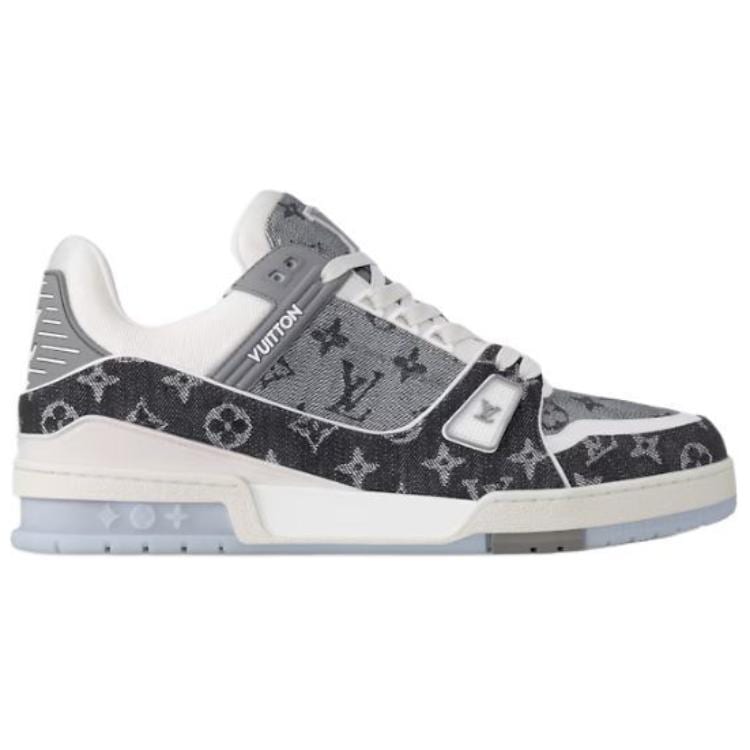 LOUIS VUITTON Trainer Cow Leather Low top Skateboard Shoes Unisex Black White 1ADHIZ