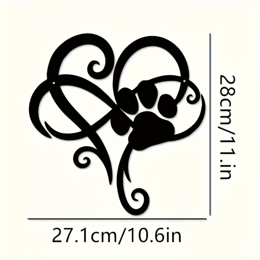 Modern Laser-Cut Iron Heart Paw Print Wall Decor, Indoor Outdoor Metal Art, Gift for Pet Lovers