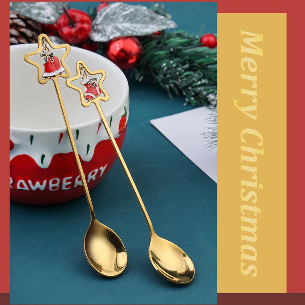 Set de furculițe și linguri de Crăciun, 2/4/6 buc. Set de cadou, din oțel inoxidabil, veselă creativă, cafea, ceai, desert, furculițe și linguri