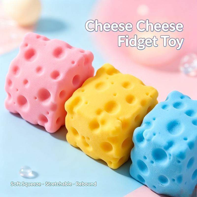3.5Cm Cute Cheese Block Stress Relief Toy Soft Tpr Squeeze Fidget Toy Stretchable Slow Rebound Sensory Squishy Ball