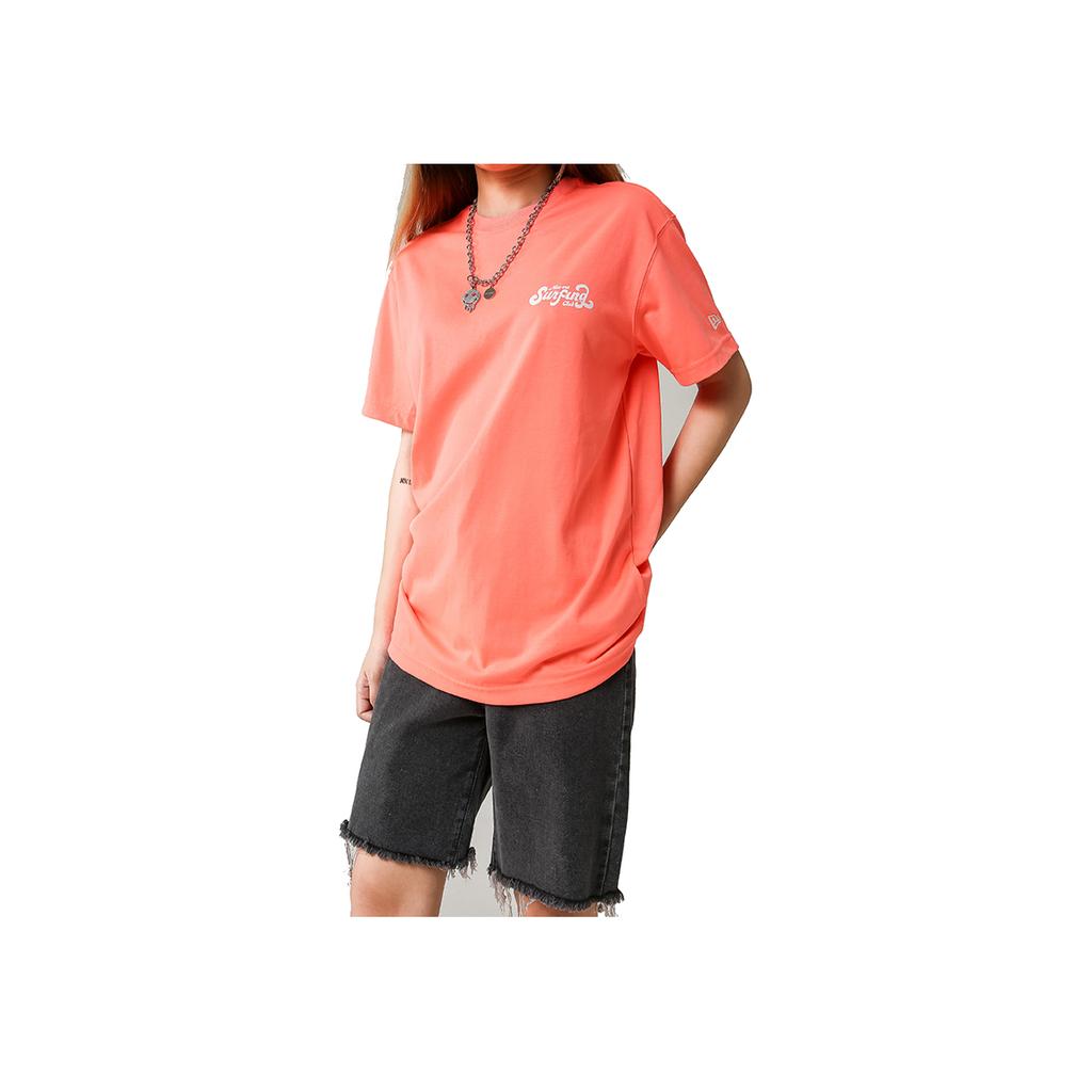 New Era Creative Printed Letter Cartoon T-Shirt Unisex Tops Orange Red 12354373