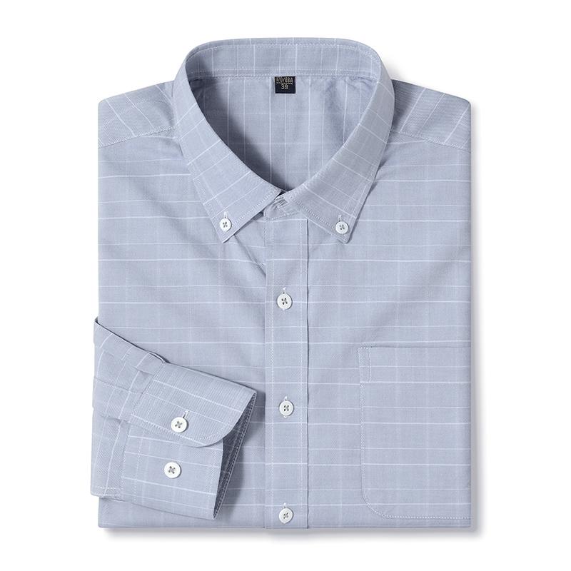 Camicie Oxford in Cotone Casual da Uomo con Taschino Singolo, Manica Lunga, Vestibilità Standard, Comode, Button-down, a Quadri