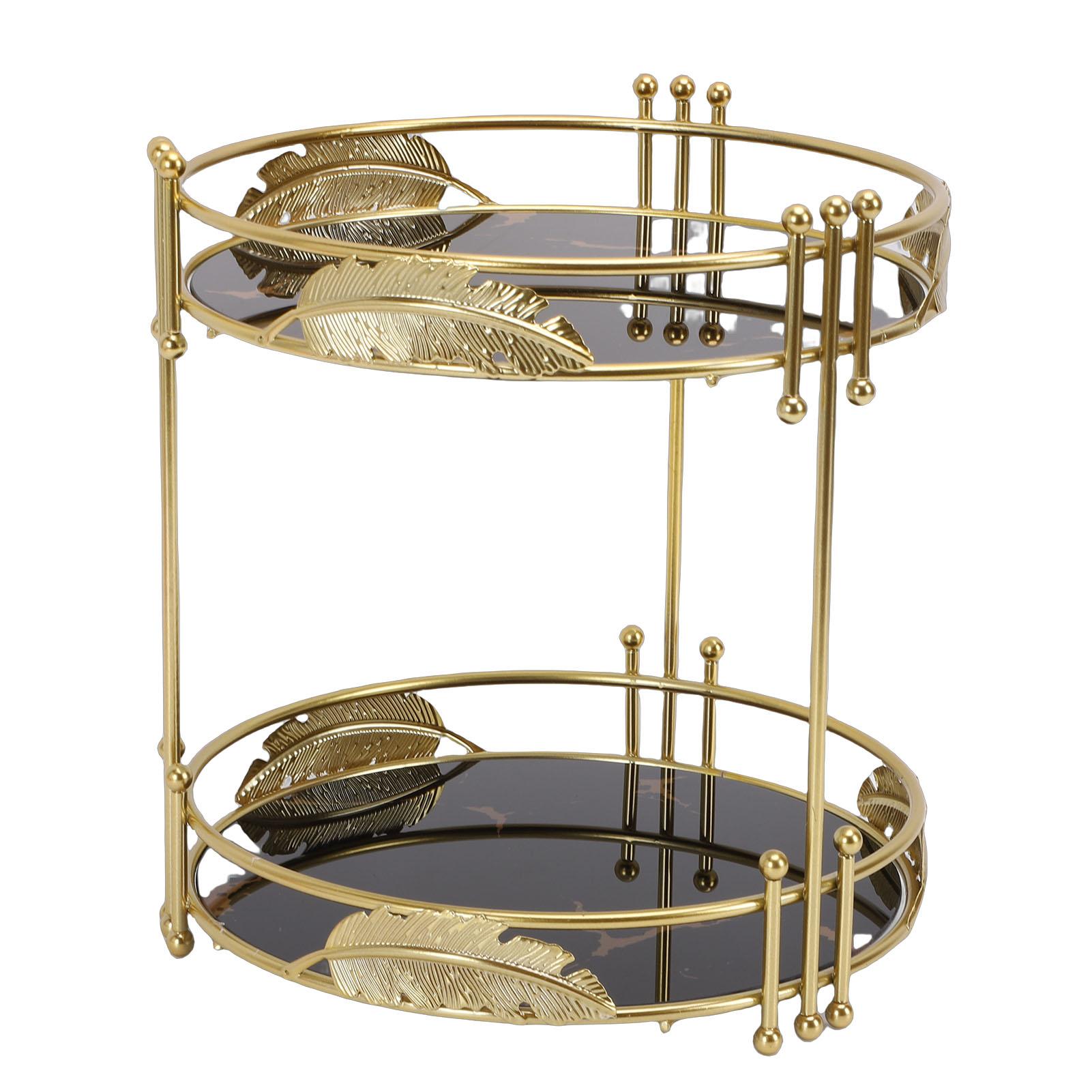 Makeup Iron 2 Tier Skincare Storage Display Rack Bathroom Counter Shelf for Vanity Bedroom Black Gold