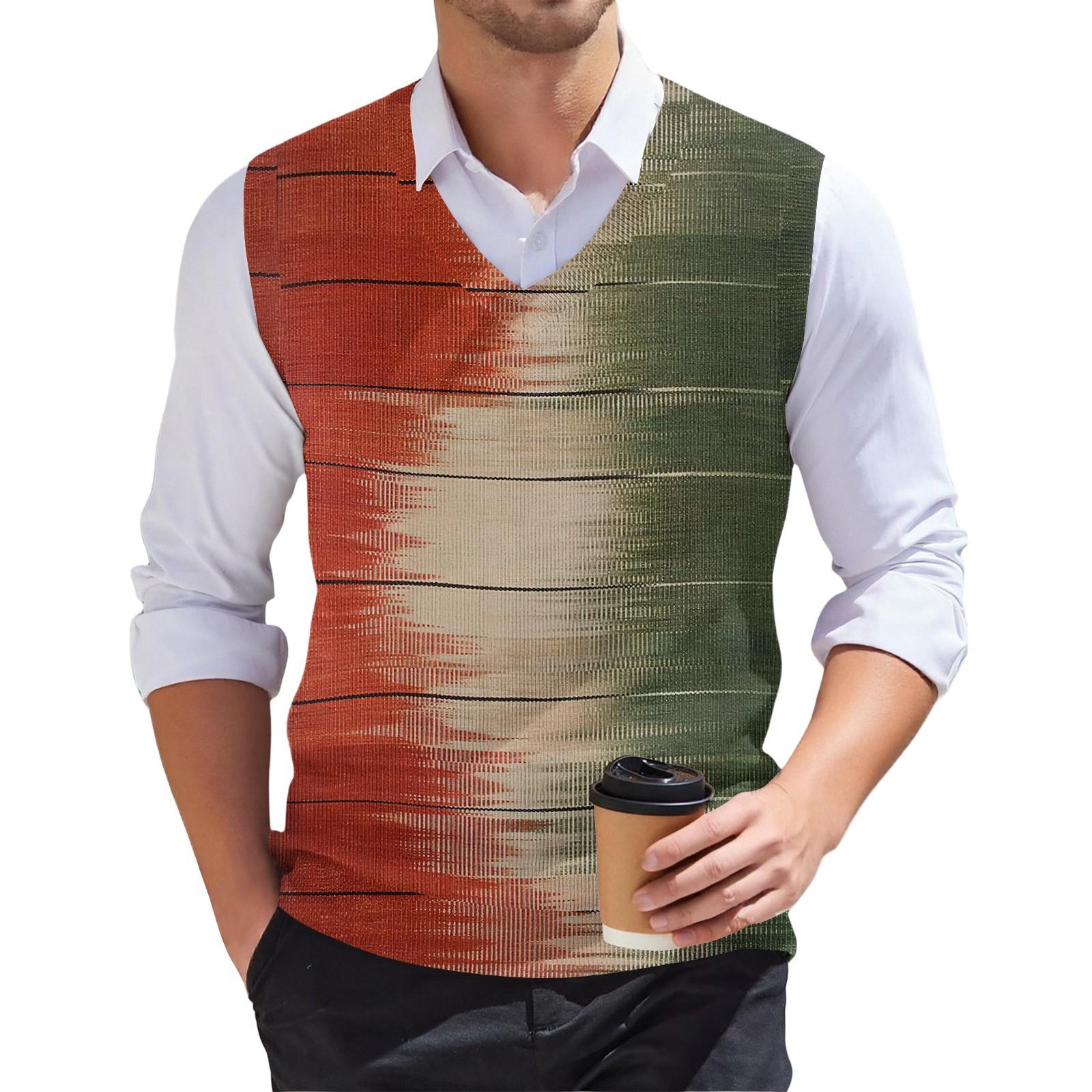 

Мужской модный принтованный V-образный вырез без рукавов трикотажный пуловер XXXL оранжевый