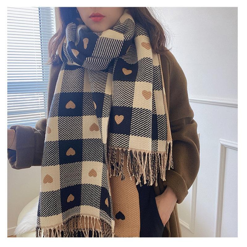 Love plaid double-sided thickened warm imitation cashmere scarf women's autumn and winter office air conditioner shawl scarf