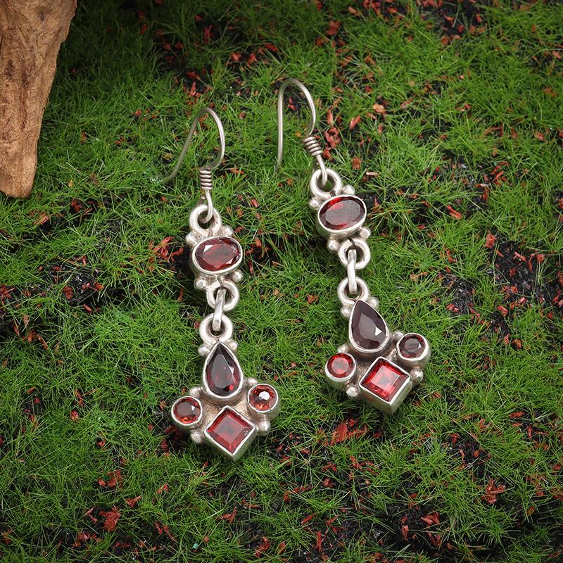 Retro Ethnic Style Red Zircon Earrings for Women, Elegant Earrings Accessories