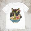 Cat Rahmen Unisex T-shirt, Cool Casual Cat Print Shirt,Cat Eating Ramen Funny Shirt, Graphic Tee for Cat Lovers, Vintage Kitty Top