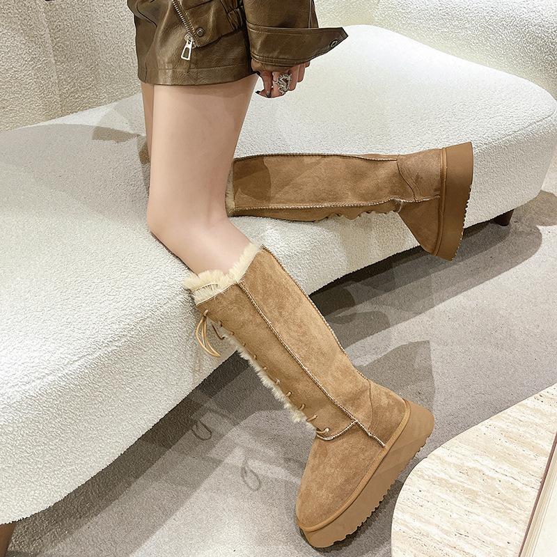Fashion Winter Platform Boots Knee-High Was High Simple Boots Fashion Motorcycle Boots Causal Plush Fluffy Anti-cold Shoe Botas Mujers