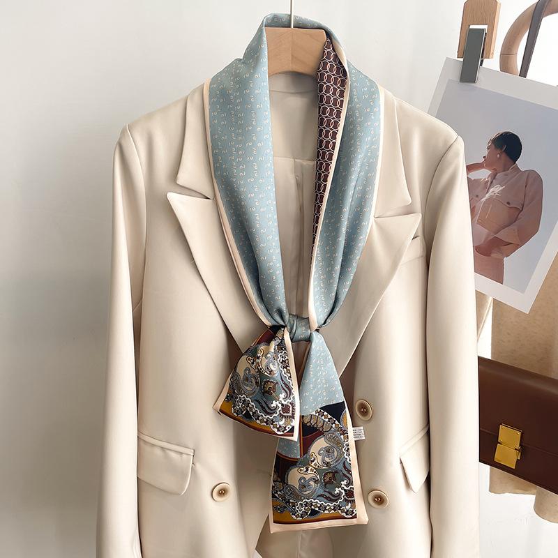 Fashion Headband Skinny Hairbands Neck Scarf For Women Luxury Print Neckerchief 145*12cm Long Hair Ribbons Tie Scarf For Ladies