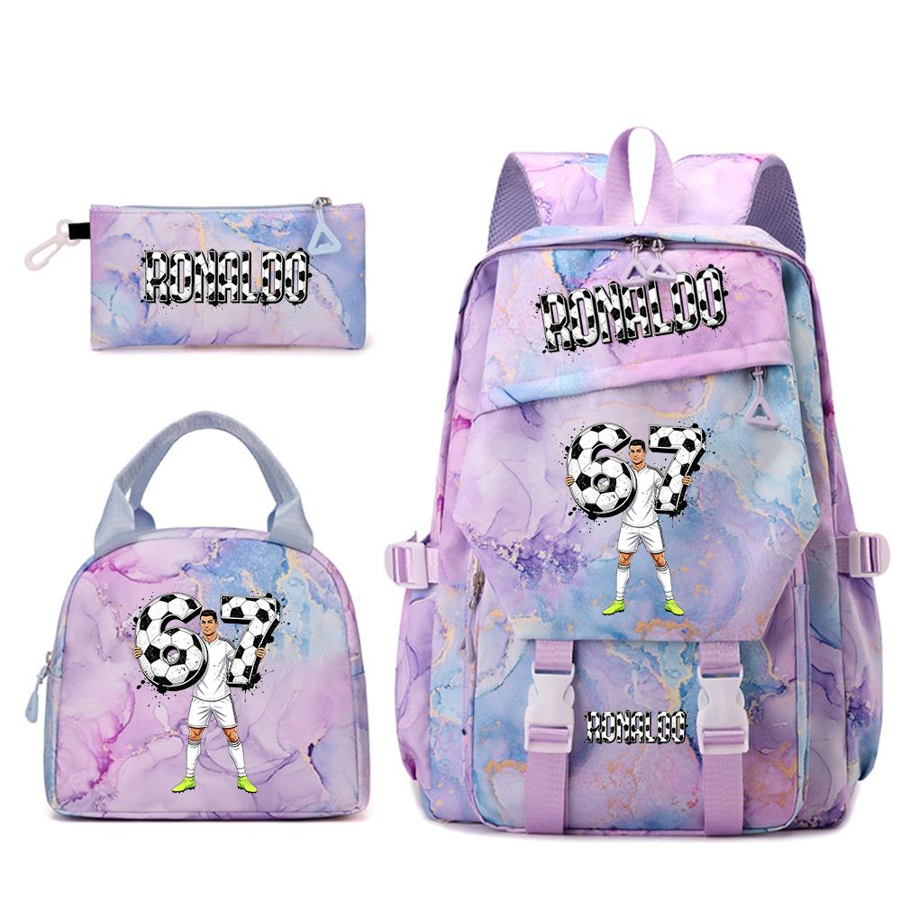 Cr7 Ronaldo 67 Print Student Rugzak Set met Lunchtas Etui Tienermeisjes School Reis Dagrugzak