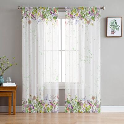 Spring Flowers Chrysanthemum Voile Sheer Curtains For Living Room Window Chiffon Tulle Curtain Kitchen Bedroom Drapes Home Decor