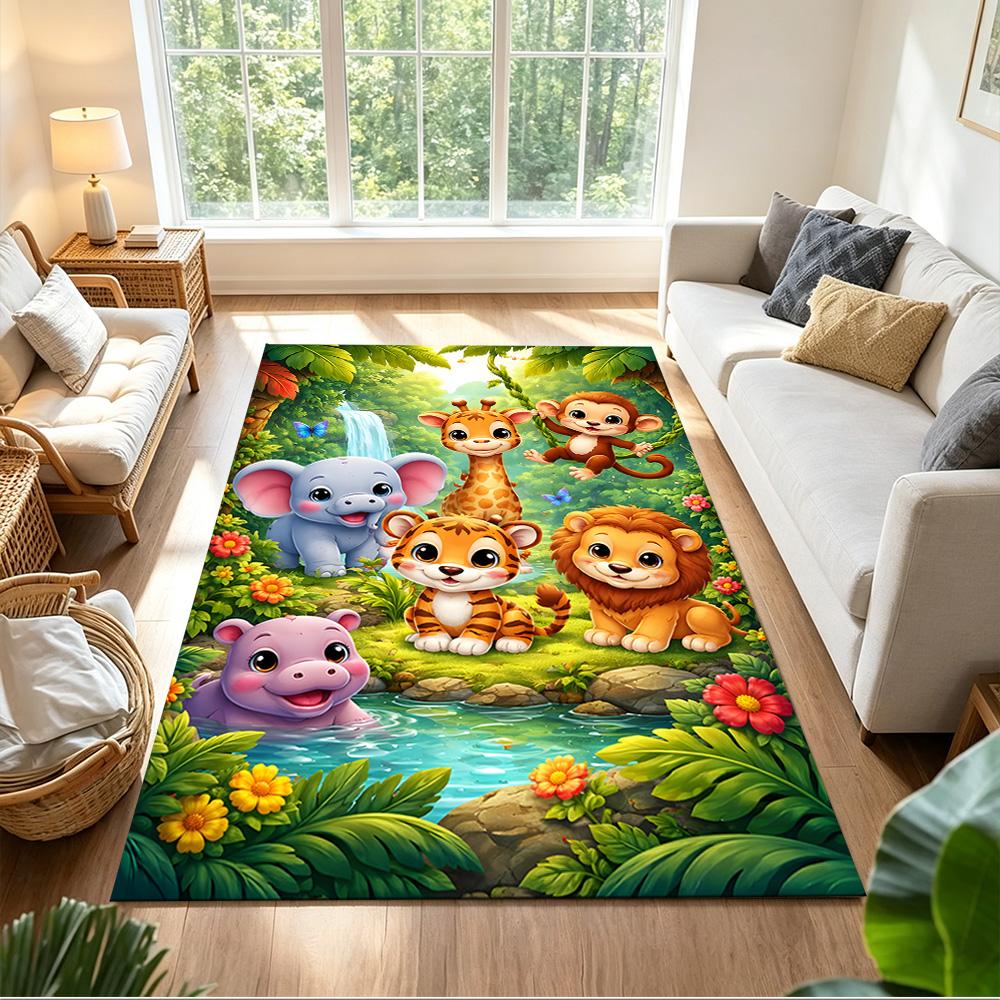 Jungle Animals And Flowers Non-Slip Home Carpet Design for Office Decor Living Room Bedroom Gift