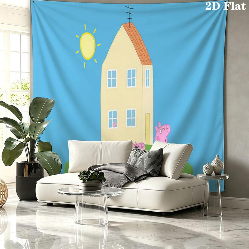 Peppa Pig Wall Tapestry, Aesthetic Printed Fabric Blanket, Suitable for Bedroom, Living Room, and Home Decor.