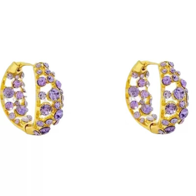 Elegant Purple Zirconia Diamond-Studded Earrings: Niche Design, Luxurious & Versatile