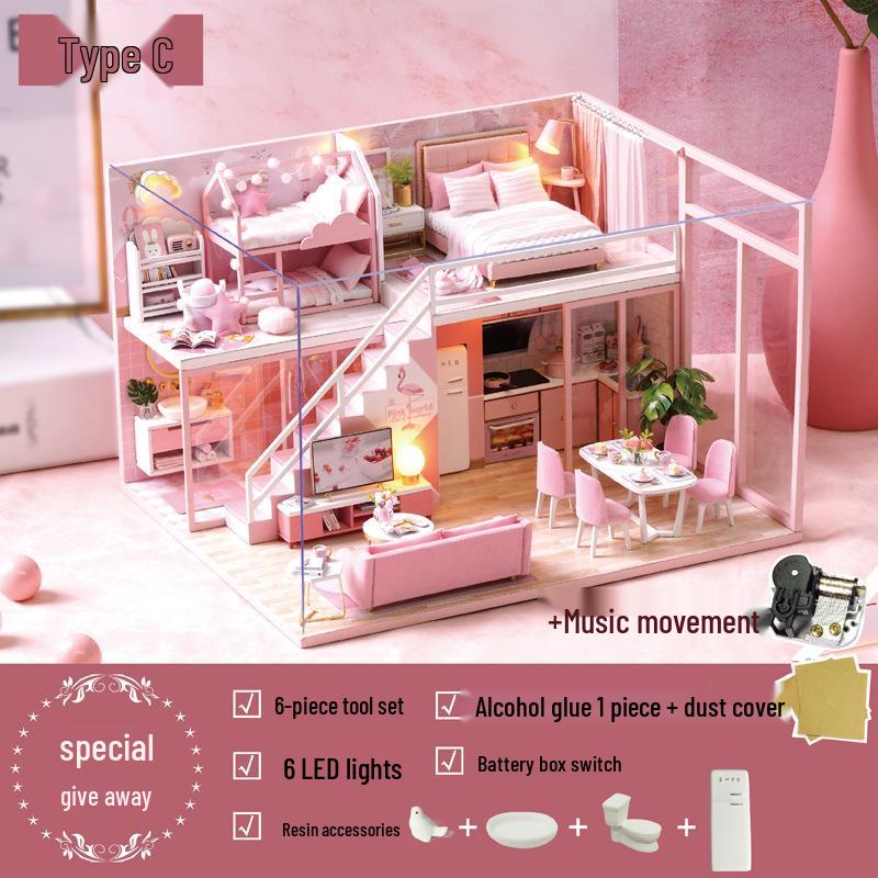 Zhi Qu Wu DIY Holzpuppenhausmodell – Kreatives handmontiertes Villenspielzeug, Perfektes Geburtstagsgeschenk für Freundin
