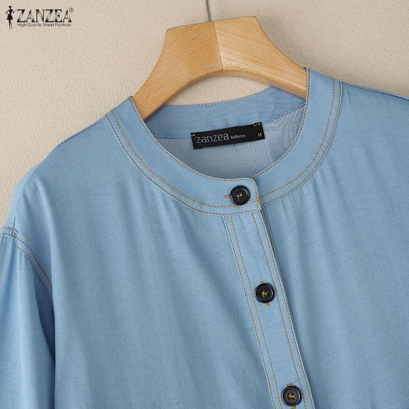 ZANZEA Damen Lässig Rundhals Locker Langarm Knopfbluse