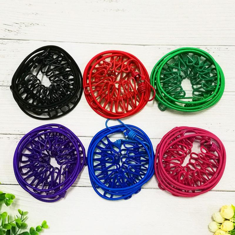 Clothesline with 12 Clamps for Outdoor Travel Portable Retractable Windproof Non-slip Elastic Drying Rack Line