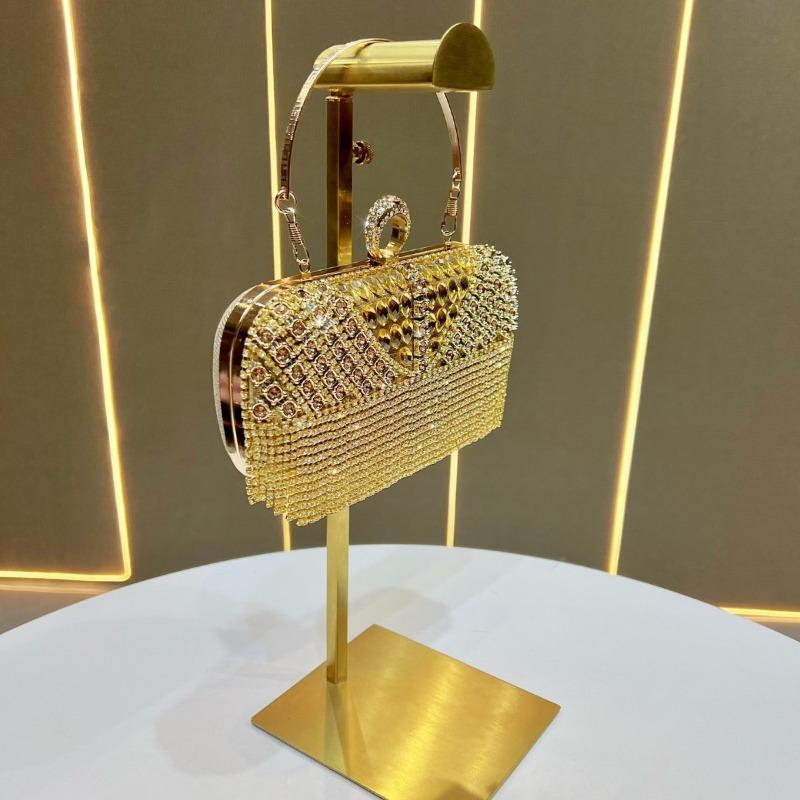 Beaded Bag with Fringes - Formal Handbag with Embedded Diamonds - Evening Bag with Diamonds