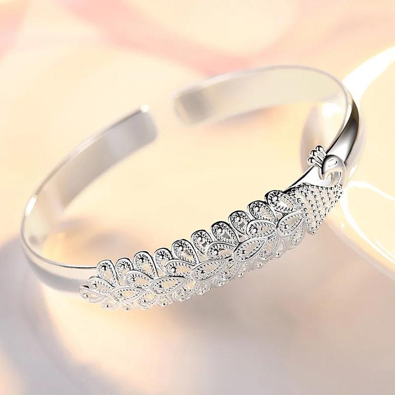 925 Silver Peacock Opening Screen Bracelet For Women Luxury Designer Texture Open Bracelets Party Original Jewelry Gift