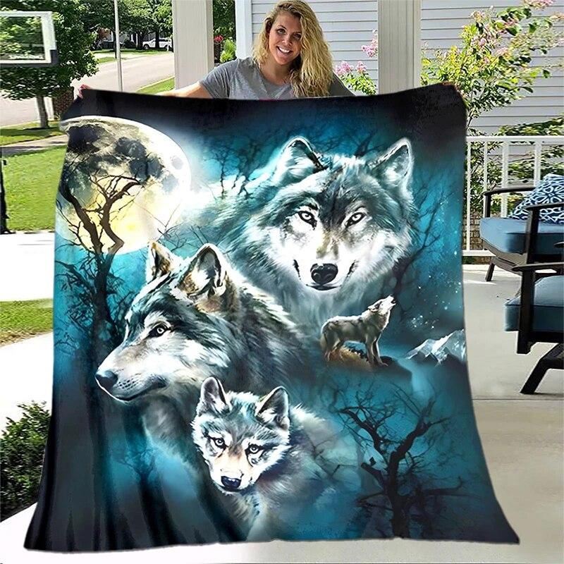 Art Fantasy Wolf Soft Plush Sofa Bed Throwing Cartoon Picnic Blankets Modern Flannel Blanket Gedruckt Bettdecke Geschenk Gift