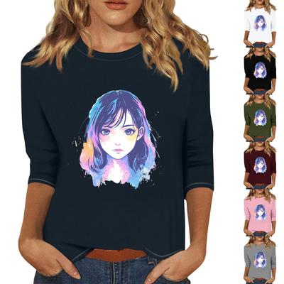 Μπλούζες με 3/4 μανίκια για γυναίκες T-Shirt Casual Μπλούζες με στάμπα T Shirt Στρογγυλή λαιμόκοψη Πουλόβερ Μπλούζα