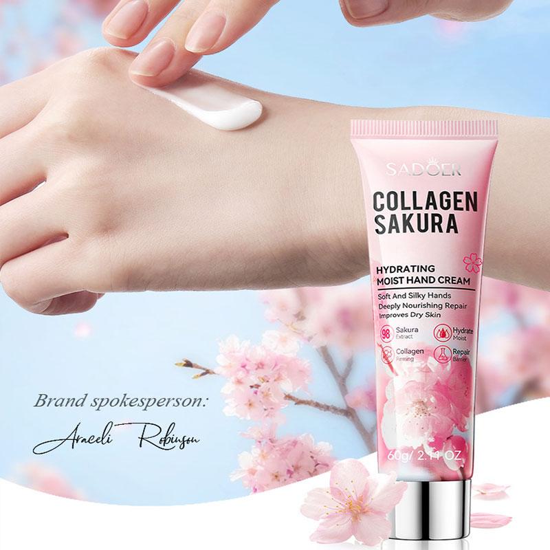 SADOER Sakura Collagen Hand Cream - Moisturizing & Nourishing, Brightening Care, Anti-Wrinkle Anti-Crack Cream for Hands