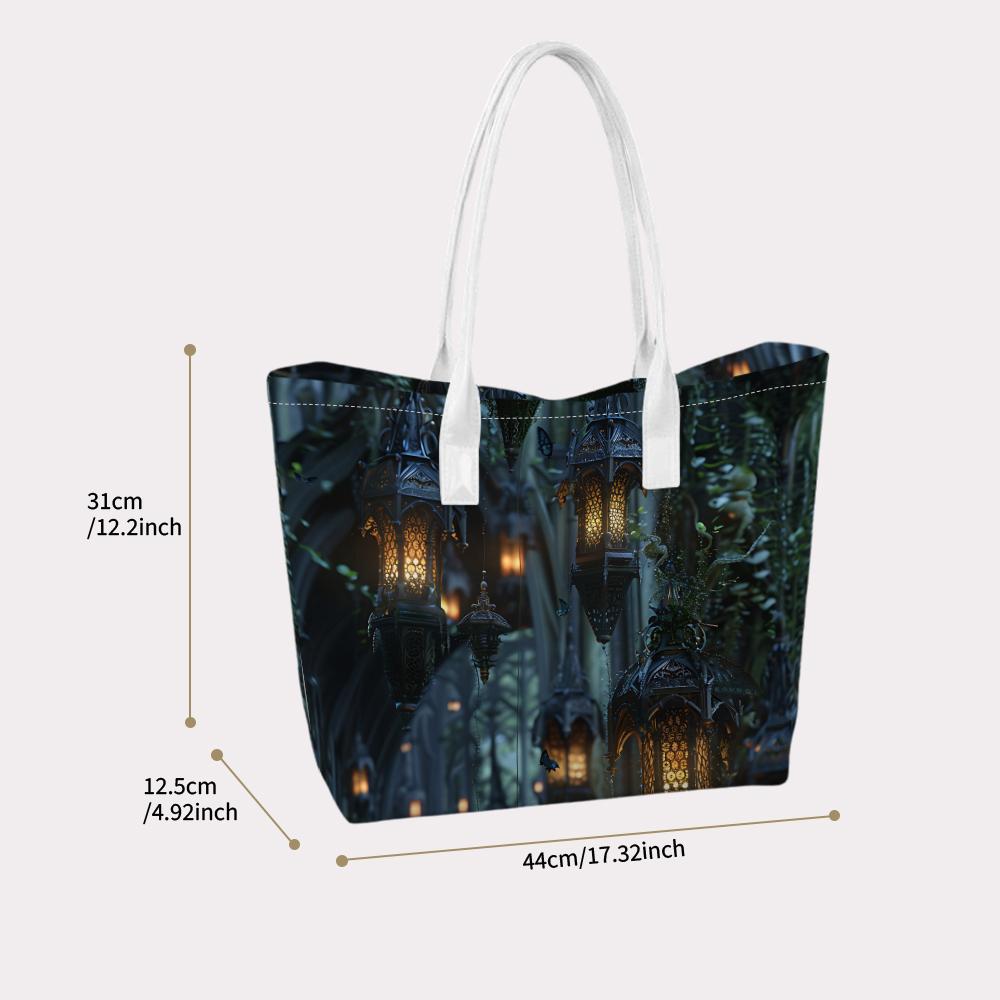 Dark Retro Lantern Pattern Women Tote Bag Daily Casual Large Capacity Portable Travel Commuter Shoulder Bag