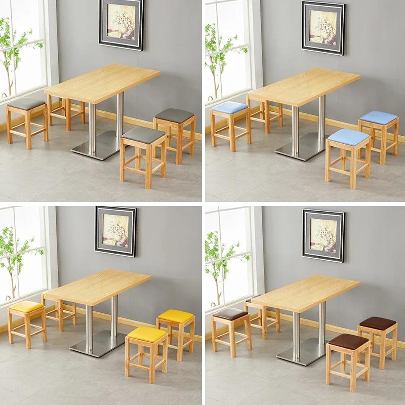 Solid Wood Rectangular Dining Table & Stools Set - Suitable for Fast Food, Malatang, Cold Drinks, Desserts, Rice Noodle