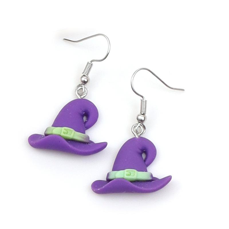 Hiphop Halloween Earrings Women Bat Pumpkin Lamp Spider Web Witch Hat Ghost Pendant Ear Dangle Earrings Wholesale Resin Jewelry