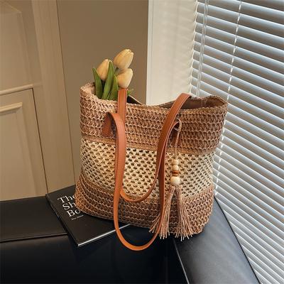 Straw Bag Women's Tote Bag Large Capacity New Spring and Summer Shoulder Bag Textured Woven Commuter Bag