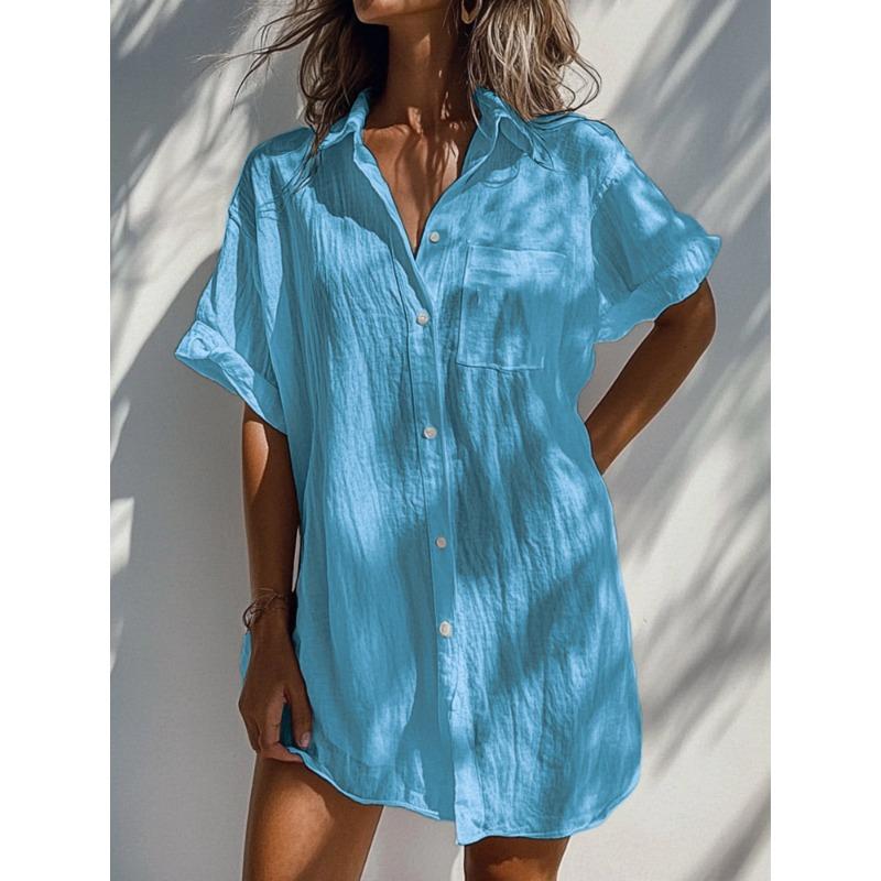 BITCED Fashion Summer Spring Solid Color Print Short Sleeve POLO Neck Casual Dresses