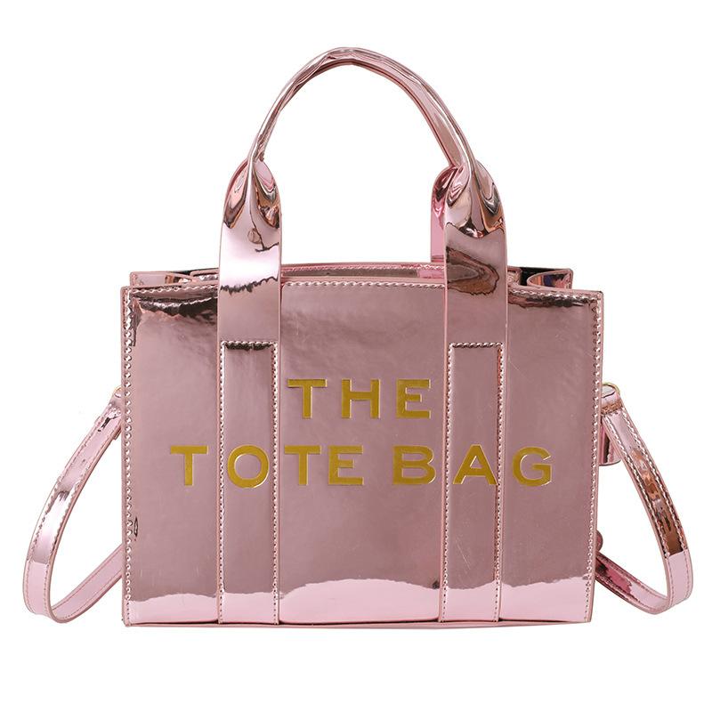 Summer new letter printing contrasting color pu glossy large capacity women's tote bag women's shoulder messenger bag