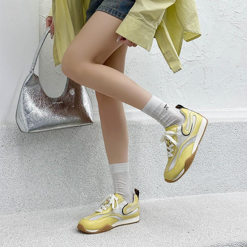 Mesh Breathable German Training Shoes Women's 2025 Summer New Leather Hollow Thick Sole Heightening Casual Versatile Lightweight Sports Shoes