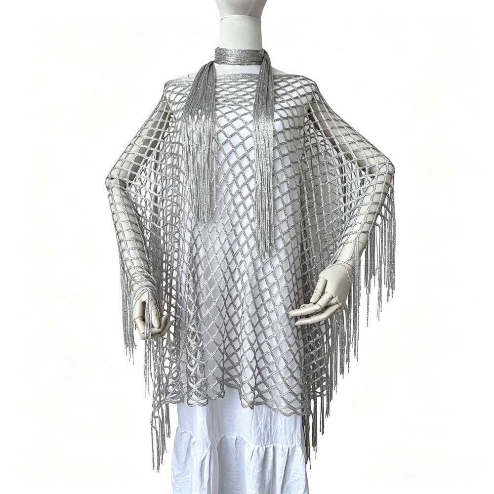 2pcs Tassel Shawl Shawl and Scarf Set Hollowed Out Fringed Cape Summer Sun Shawl for Swimming