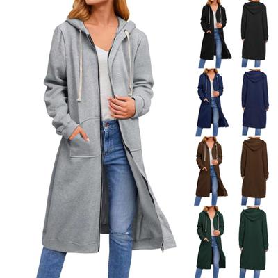 Sweatshirt Coat Loose Long Sleeve Zipper Hooded Cardigan Daily Wear Casual Long Women's Winter Coat Travel