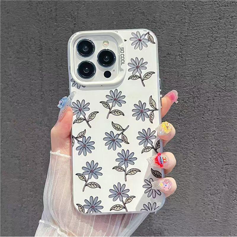 Full screen small flower color silver shell for Apple 16/15/14 pro mobile phone case 15promax13/12/11X