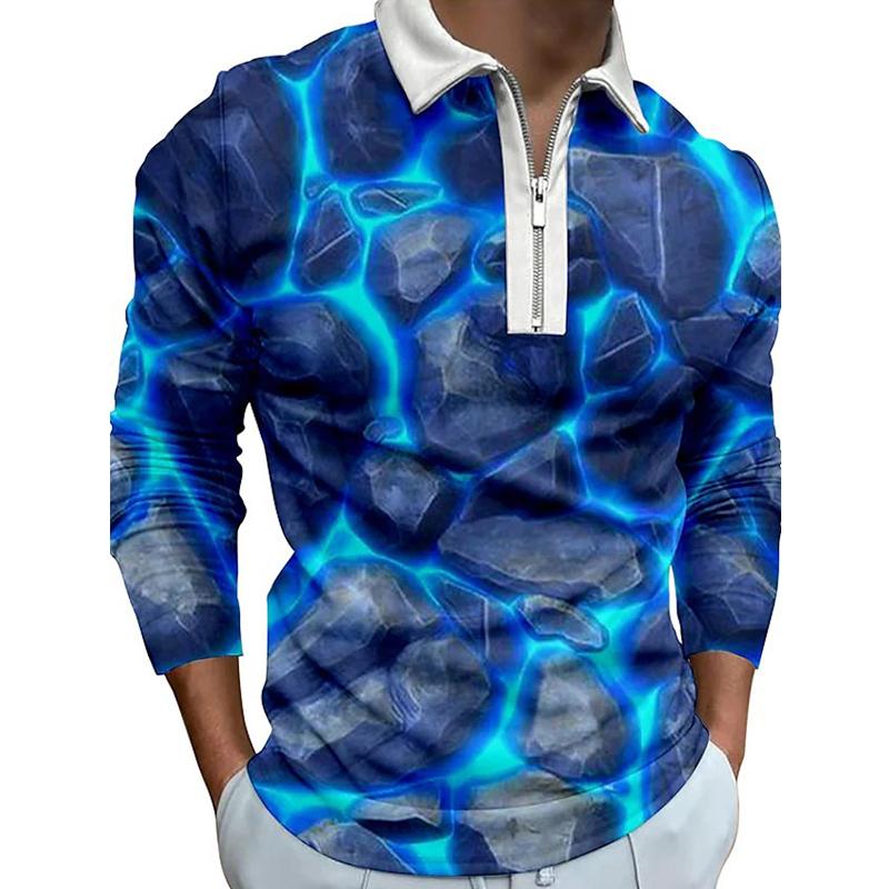 

Рубашки поло мужские с длинным рукавом модные синие кристаллы с каменным принтом новые мужские рубашки поло футболка на молнии с длинными рукавами топ