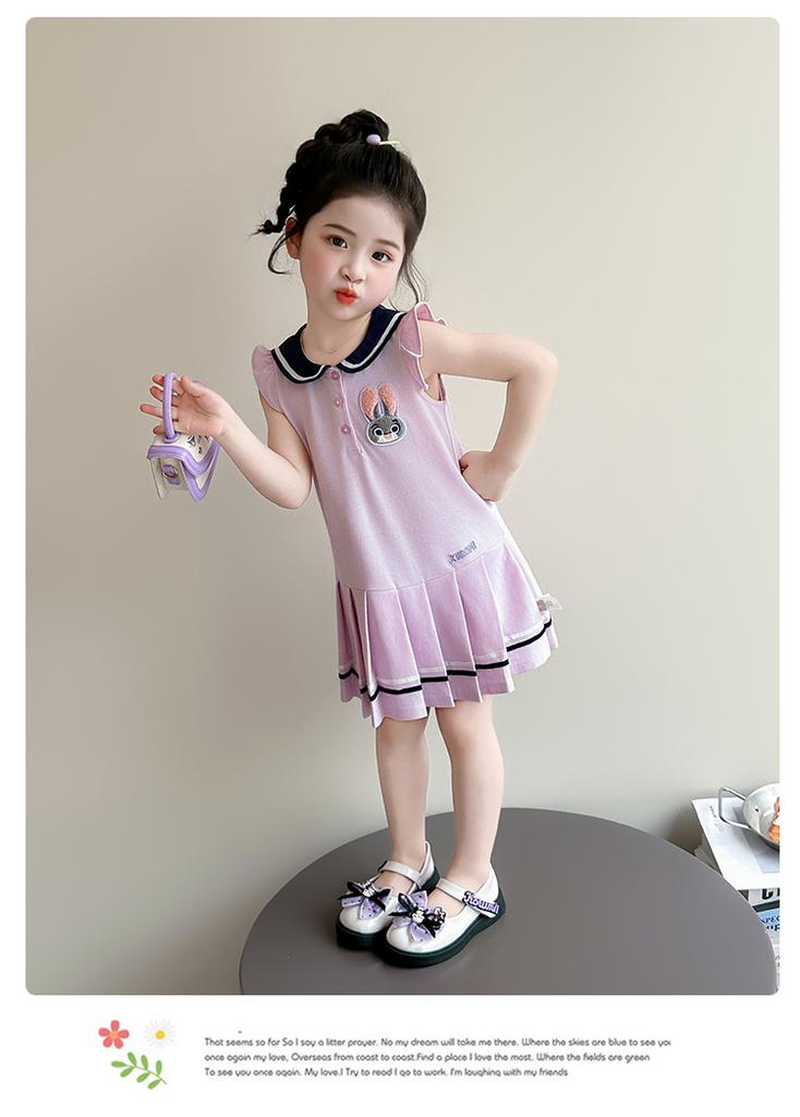 Girl Rabbit Police Officer Knitted Pleated Skirt Summer 2026 New Item Baby Girl Flying Sleeve Navy Collar Summer Dress Princess Skirt