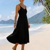 Sleeveless Spaghetti Strap Midi Dress for Women Loose Fit Flowy Sundress Summer Casual Solid A Line Long Dress
